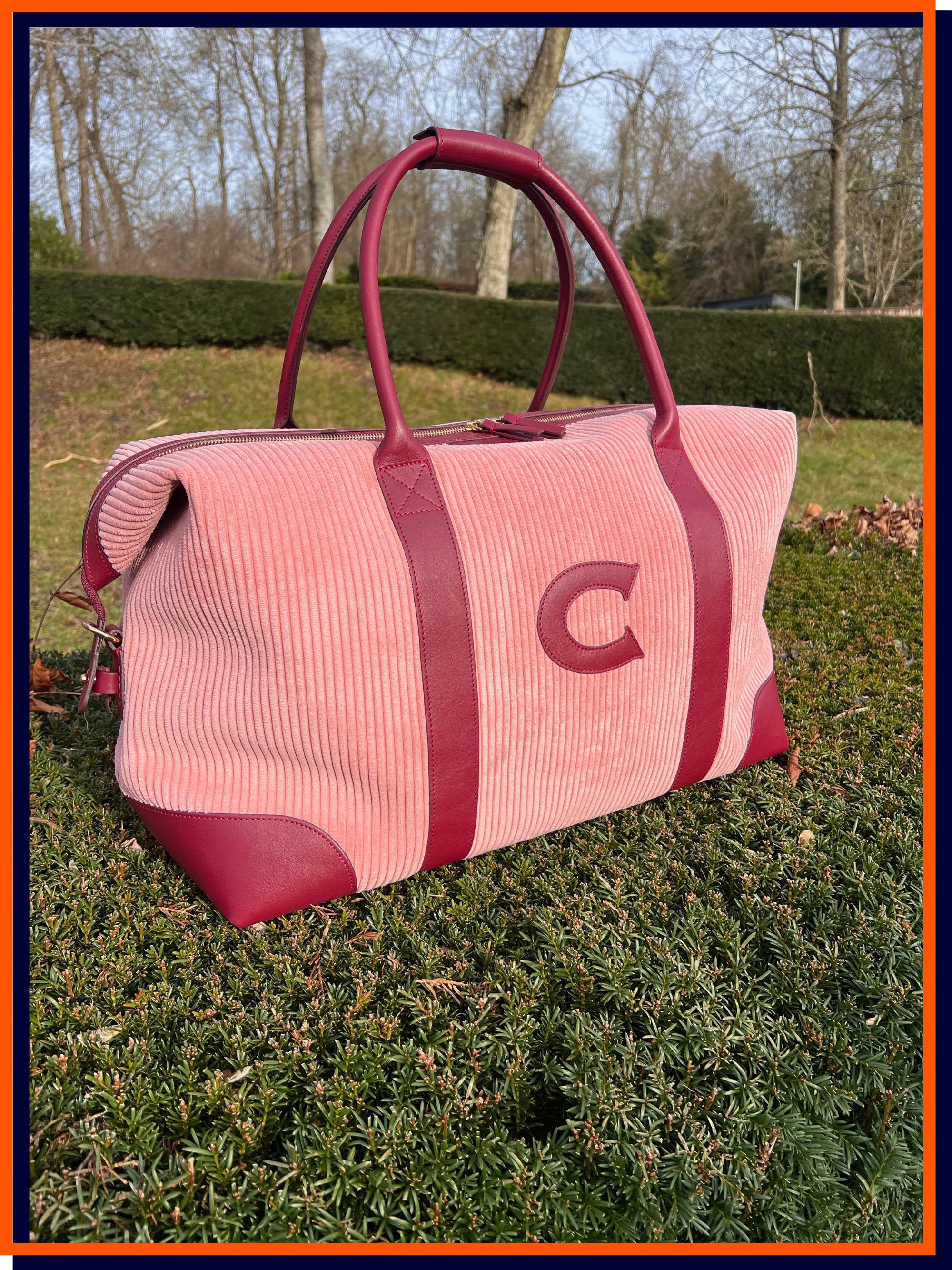 Letter 'C' - Corduroy Weekend Bag, Dusty Pink & Claret