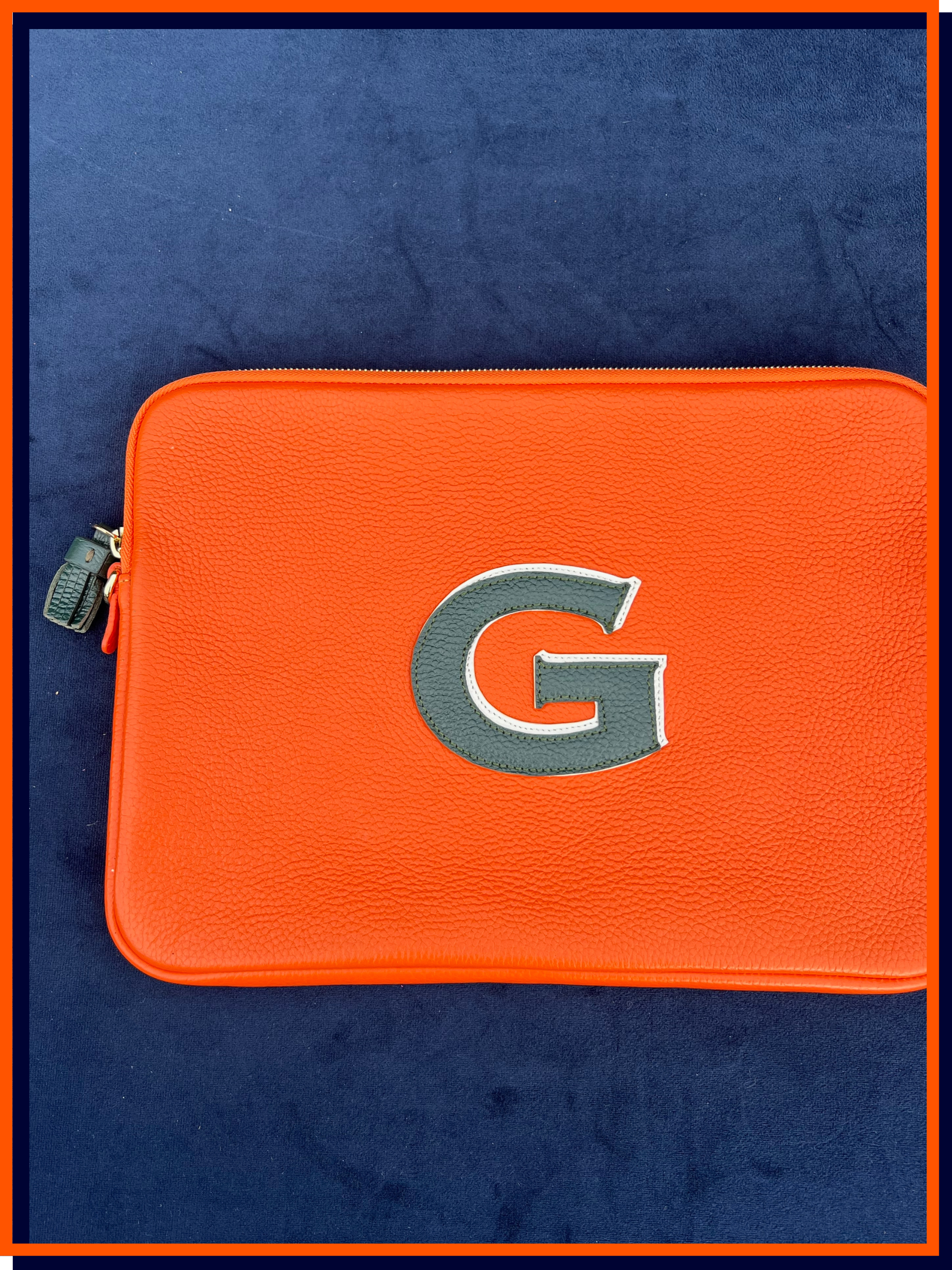 Letter 'G" The Laptop Case, Orange & Dark Green