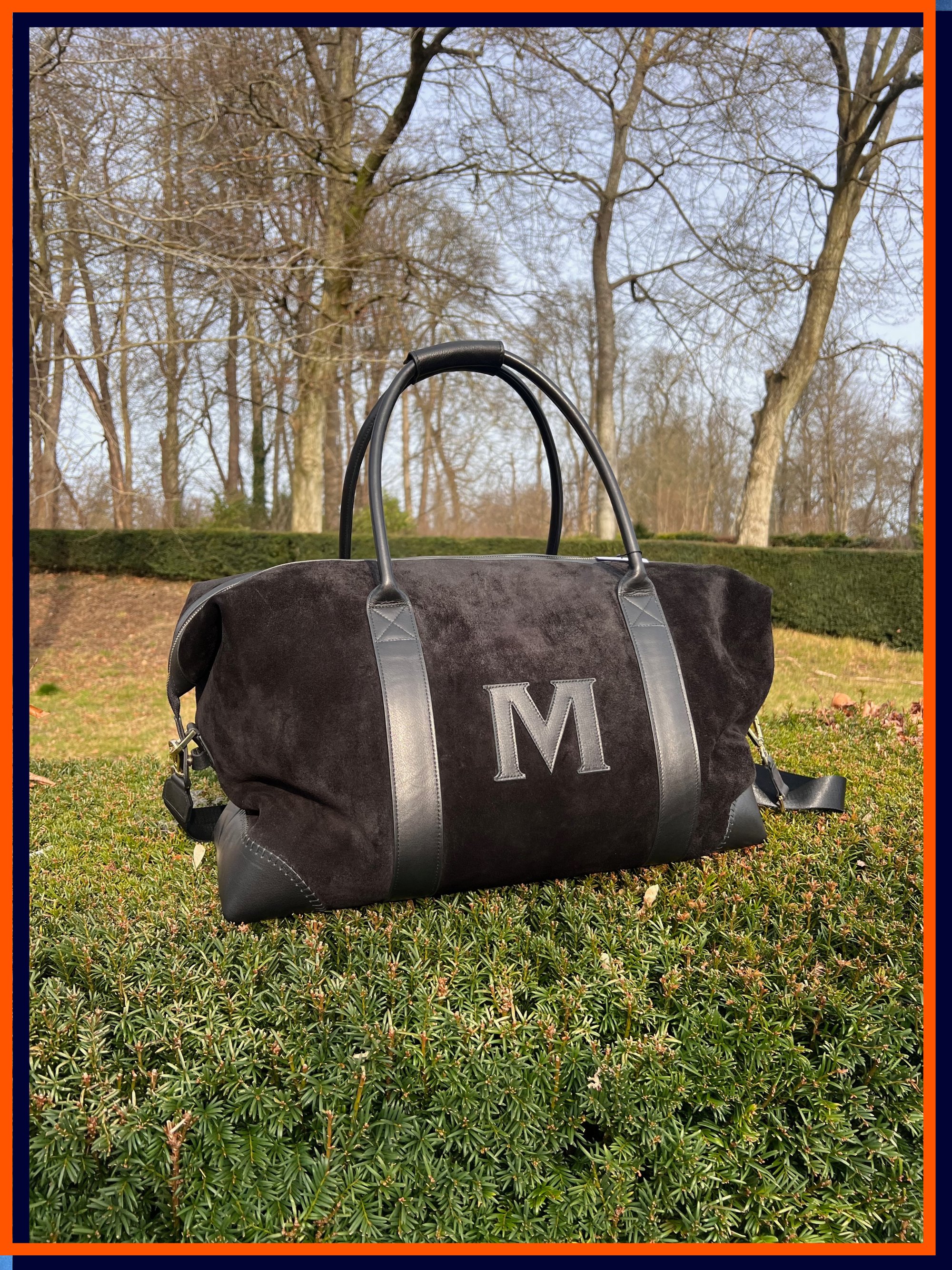 Letter 'M' The Suede Weekender: Black